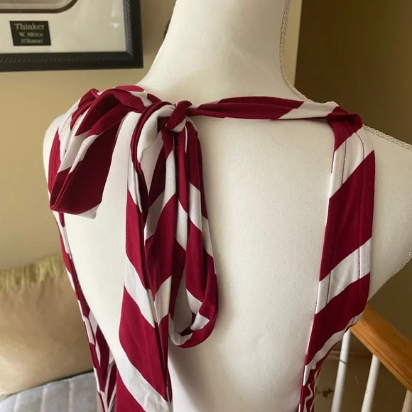Elegant Striped Maxi Mermaid Dress - Back Out -Red and White - NWT